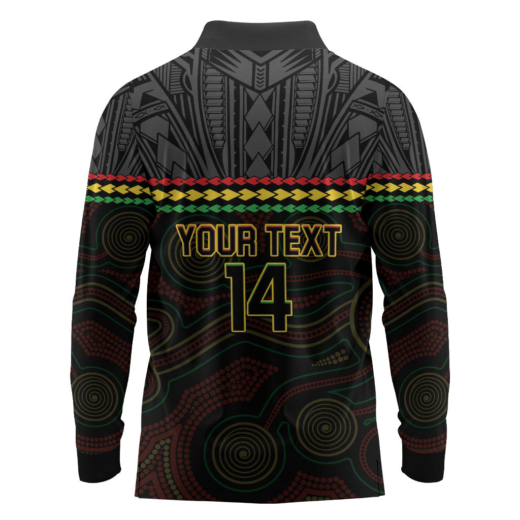 Penrith Panthers Rugby Custom Long Sleeve Polo Shirt 60 Years Anniversary Black Polynesian Aboriginal Art