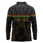 Penrith Panthers Rugby Custom Long Sleeve Polo Shirt 60 Years Anniversary Black Polynesian Aboriginal Art