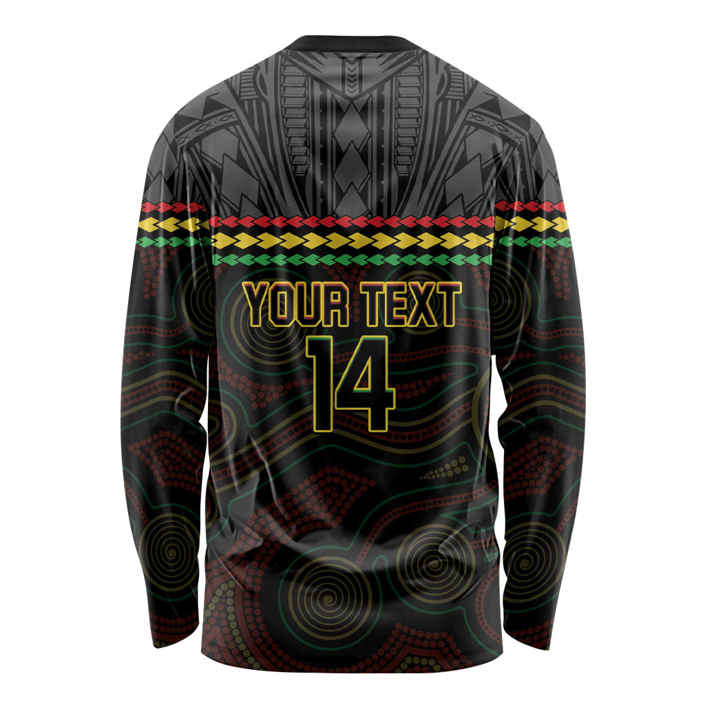 Penrith Panthers Rugby Custom Long Sleeve Shirt 60 Years Anniversary Black Polynesian Aboriginal Art