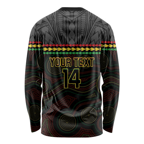 Penrith Panthers Rugby Custom Long Sleeve Shirt 60 Years Anniversary Black Polynesian Aboriginal Art