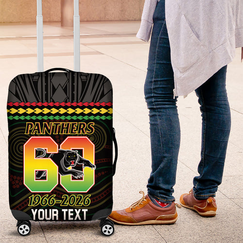 Penrith Panthers Rugby Custom Luggage Cover 60 Years Anniversary Black Polynesian Aboriginal Art