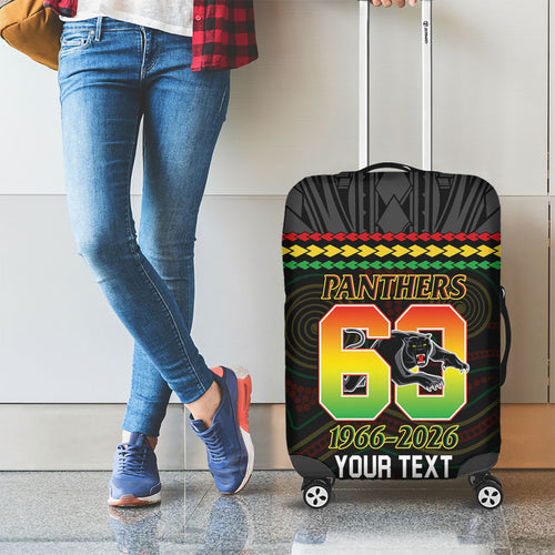Penrith Panthers Rugby Custom Luggage Cover 60 Years Anniversary Black Polynesian Aboriginal Art