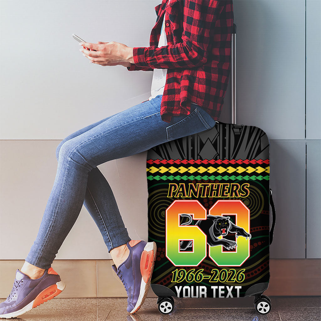 Penrith Panthers Rugby Custom Luggage Cover 60 Years Anniversary Black Polynesian Aboriginal Art