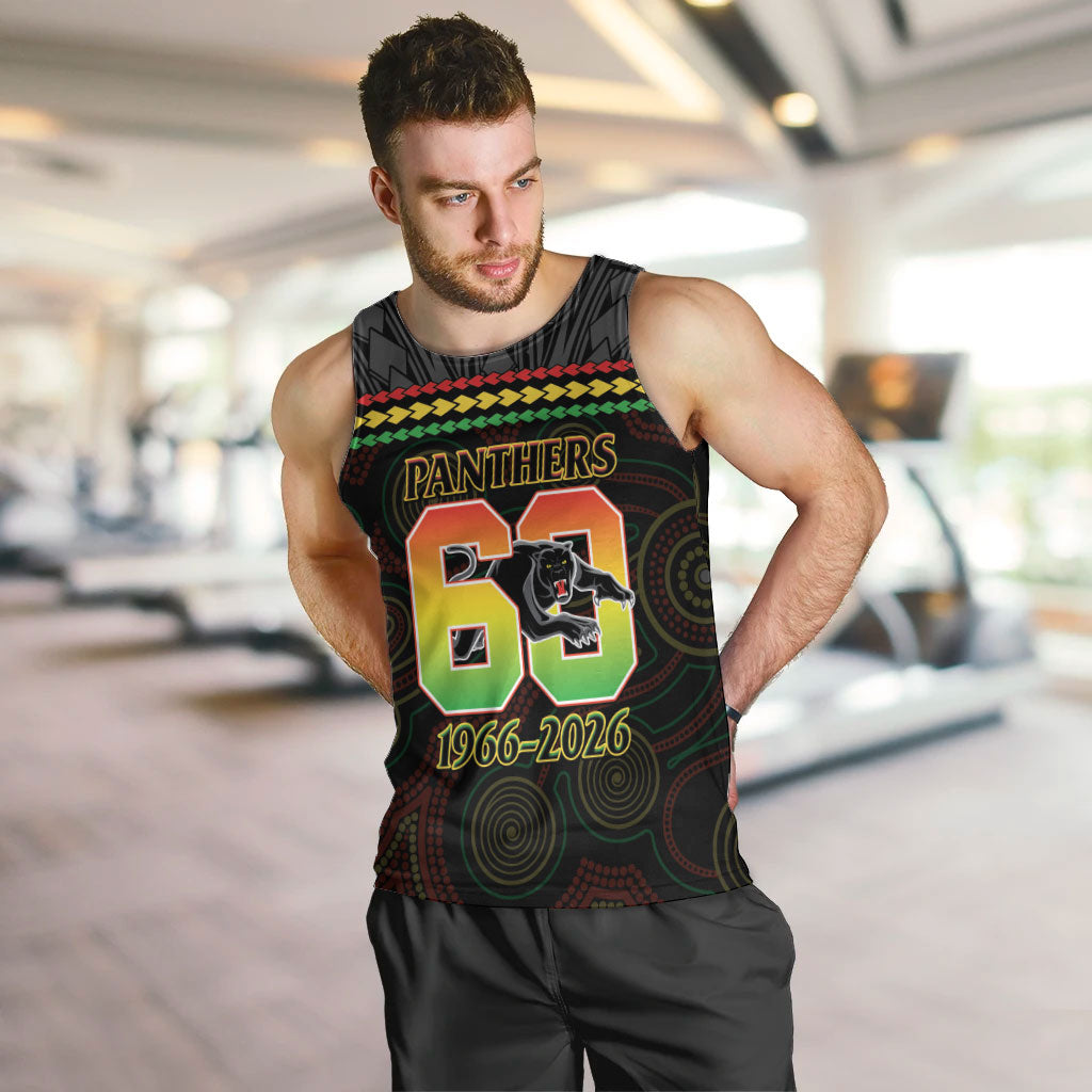 Penrith Panthers Rugby Custom Men Tank Top 60 Years Anniversary Black Polynesian Aboriginal Art