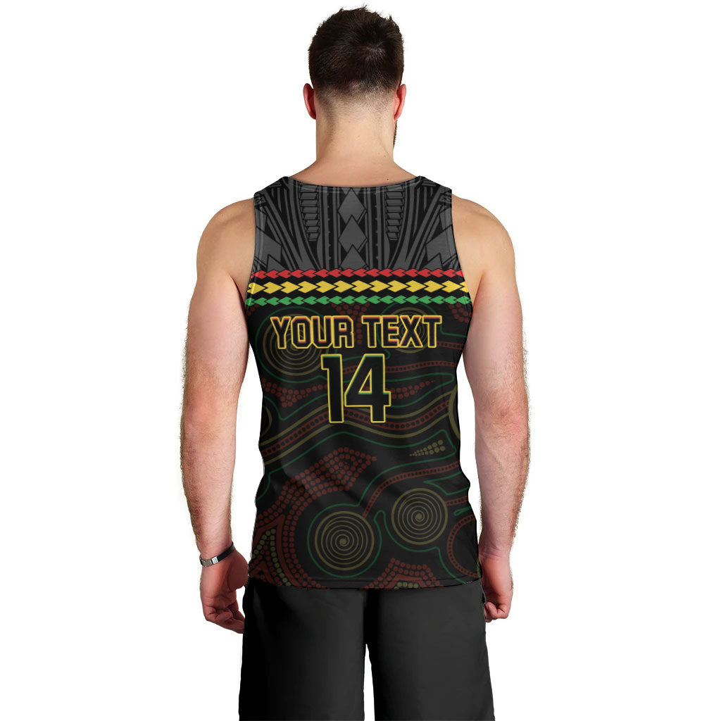 Penrith Panthers Rugby Custom Men Tank Top 60 Years Anniversary Black Polynesian Aboriginal Art