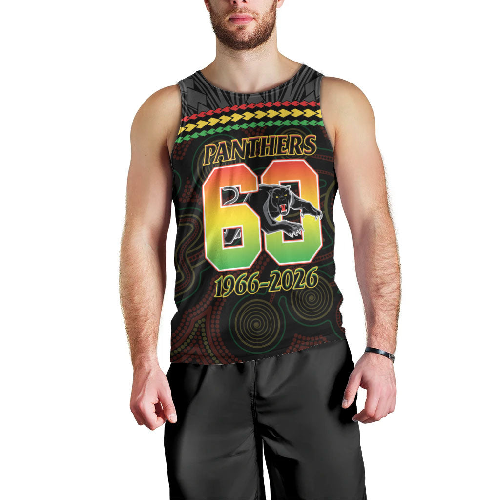 Penrith Panthers Rugby Custom Men Tank Top 60 Years Anniversary Black Polynesian Aboriginal Art