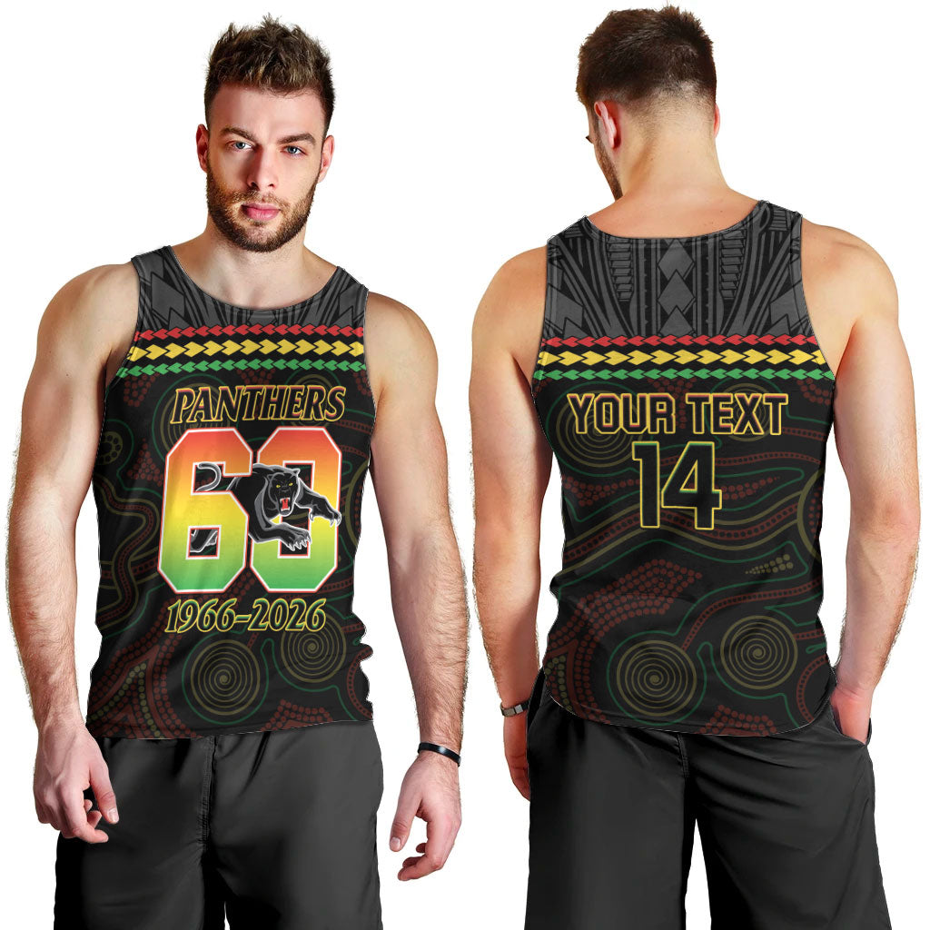 Penrith Panthers Rugby Custom Men Tank Top 60 Years Anniversary Black Polynesian Aboriginal Art