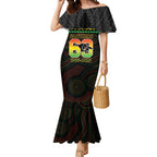 Penrith Panthers Rugby Custom Mermaid Dress 60 Years Anniversary Black Polynesian Aboriginal Art