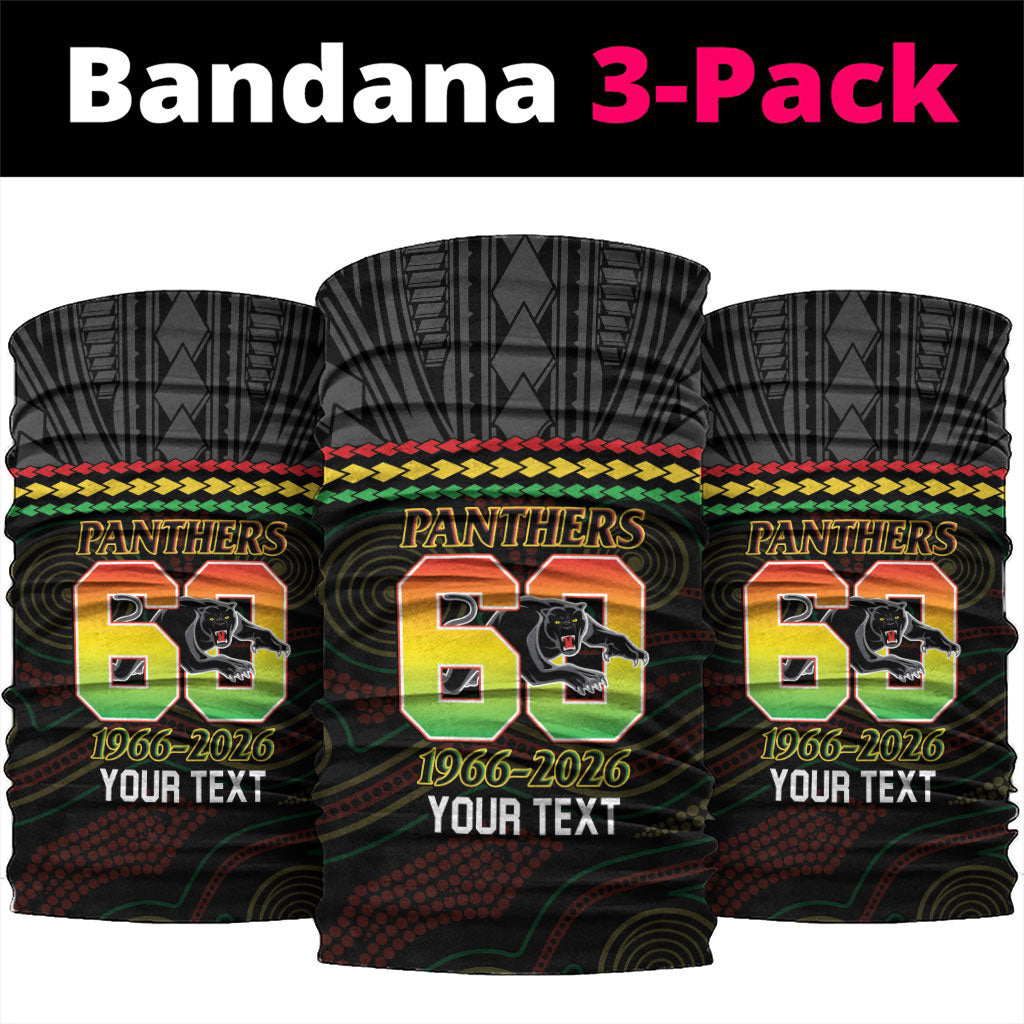 Penrith Panthers Rugby Custom Neck Gaiter 60 Years Anniversary Black Polynesian Aboriginal Art