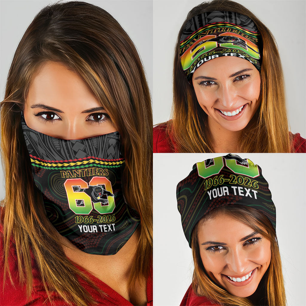 Penrith Panthers Rugby Custom Neck Gaiter 60 Years Anniversary Black Polynesian Aboriginal Art
