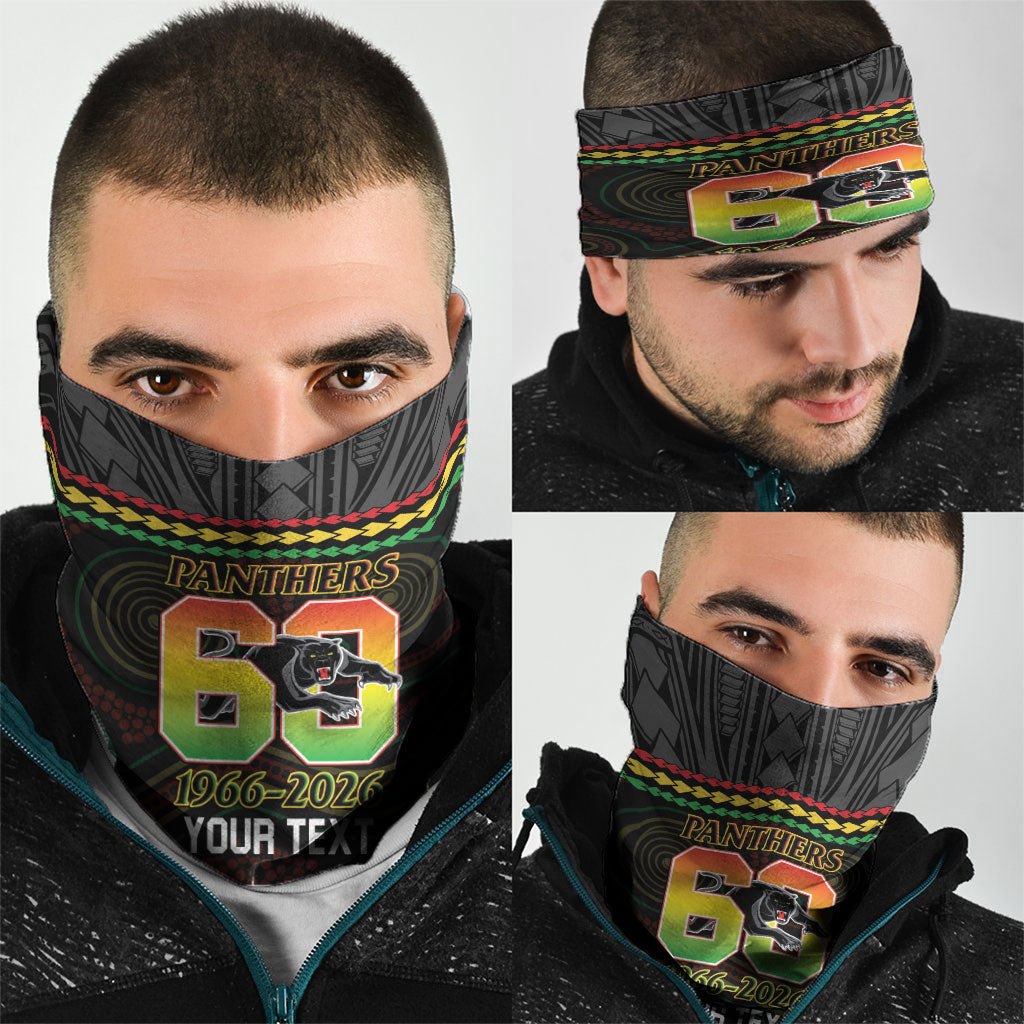 Penrith Panthers Rugby Custom Neck Gaiter 60 Years Anniversary Black Polynesian Aboriginal Art