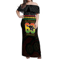 Penrith Panthers Rugby Custom Off Shoulder Maxi Dress 60 Years Anniversary Black Polynesian Aboriginal Art