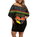 Penrith Panthers Rugby Custom Off Shoulder Short Dress 60 Years Anniversary Black Polynesian Aboriginal Art