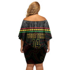 Penrith Panthers Rugby Custom Off Shoulder Short Dress 60 Years Anniversary Black Polynesian Aboriginal Art