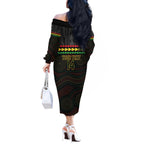 Penrith Panthers Rugby Custom Off The Shoulder Long Sleeve Dress 60 Years Anniversary Black Polynesian Aboriginal Art