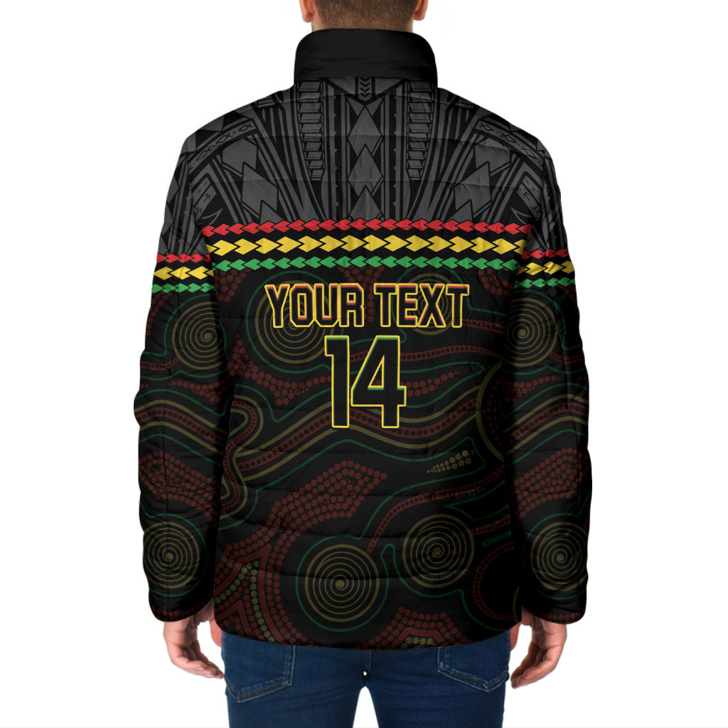Penrith Panthers Rugby Custom Padded Jacket 60 Years Anniversary Black Polynesian Aboriginal Art