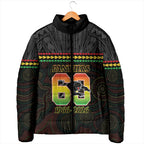 Penrith Panthers Rugby Custom Padded Jacket 60 Years Anniversary Black Polynesian Aboriginal Art