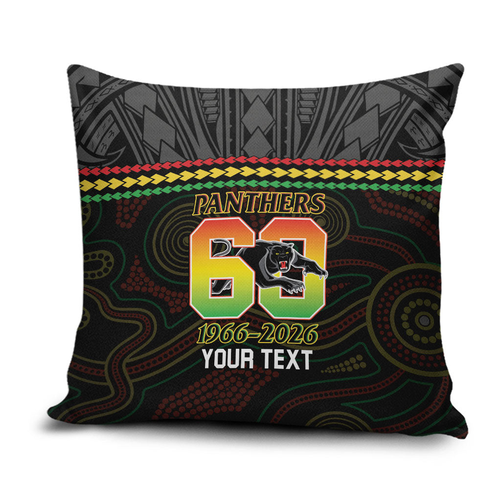 Penrith Panthers Rugby Custom Pillow Cover 60 Years Anniversary Black Polynesian Aboriginal Art