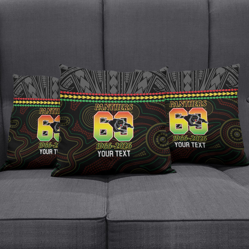 Penrith Panthers Rugby Custom Pillow Cover 60 Years Anniversary Black Polynesian Aboriginal Art
