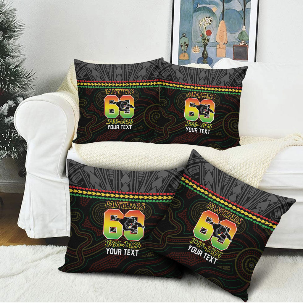Penrith Panthers Rugby Custom Pillow Cover 60 Years Anniversary Black Polynesian Aboriginal Art