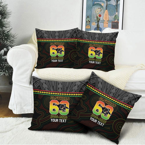 Penrith Panthers Rugby Custom Pillow Cover 60 Years Anniversary Black Polynesian Aboriginal Art
