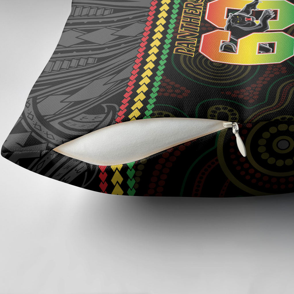 Penrith Panthers Rugby Custom Pillow Cover 60 Years Anniversary Black Polynesian Aboriginal Art