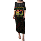 Penrith Panthers Rugby Custom Puletasi 60 Years Anniversary Black Polynesian Aboriginal Art