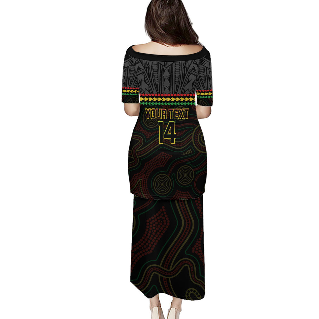 Penrith Panthers Rugby Custom Puletasi 60 Years Anniversary Black Polynesian Aboriginal Art