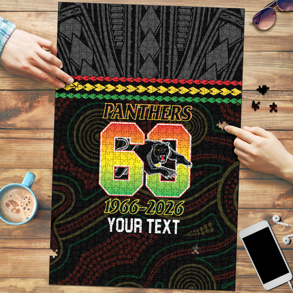 Penrith Panthers Rugby Custom Puzzle 60 Years Anniversary Black Polynesian Aboriginal Art
