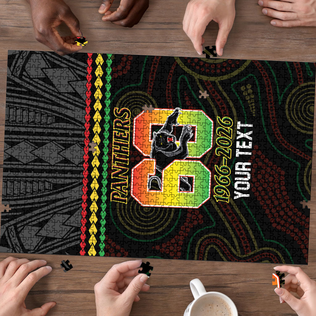 Penrith Panthers Rugby Custom Puzzle 60 Years Anniversary Black Polynesian Aboriginal Art
