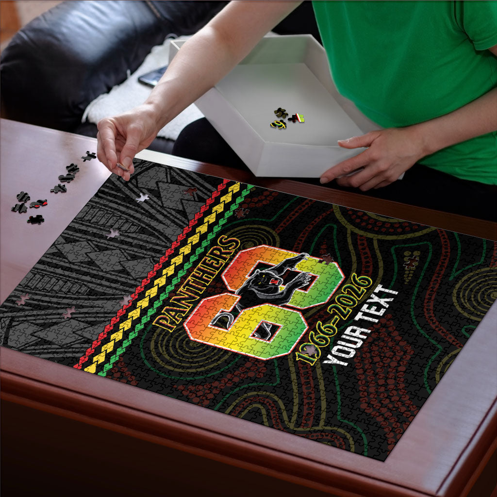 Penrith Panthers Rugby Custom Puzzle 60 Years Anniversary Black Polynesian Aboriginal Art