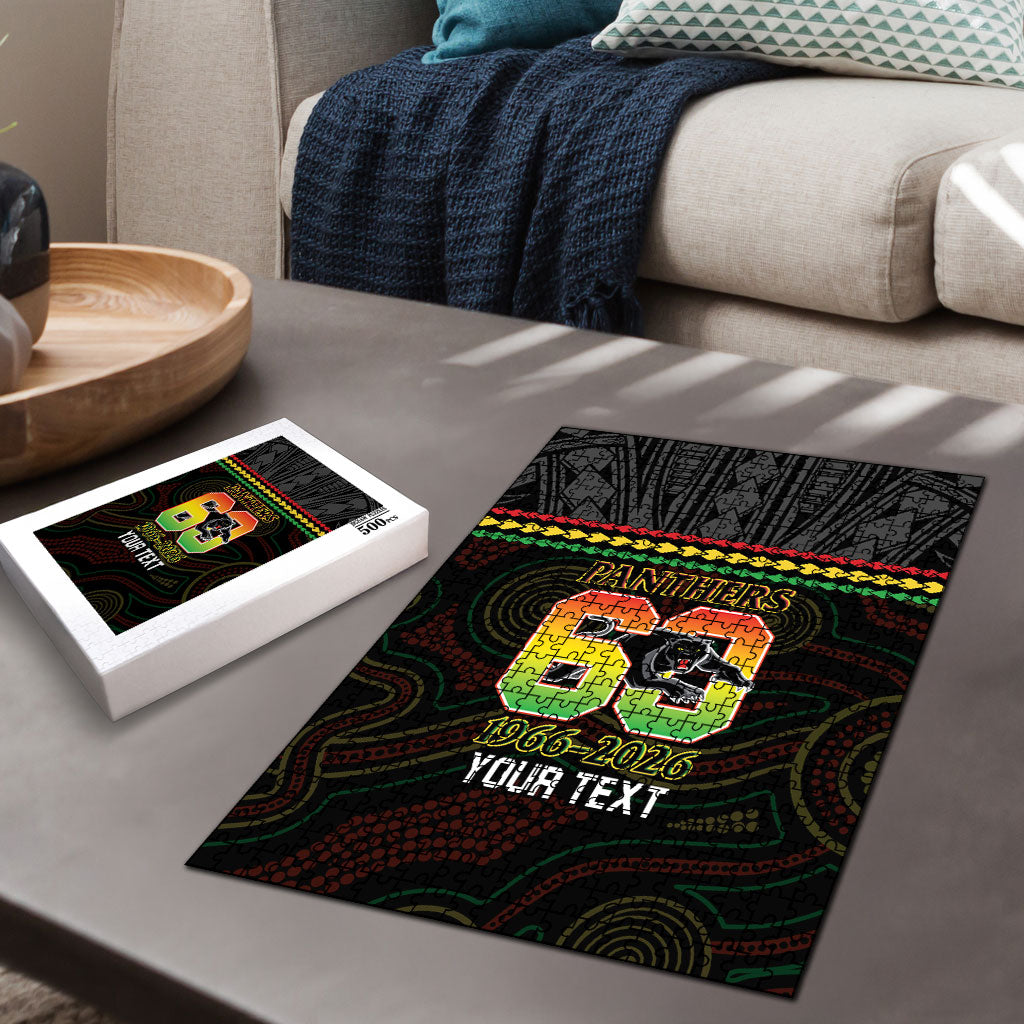 Penrith Panthers Rugby Custom Puzzle 60 Years Anniversary Black Polynesian Aboriginal Art