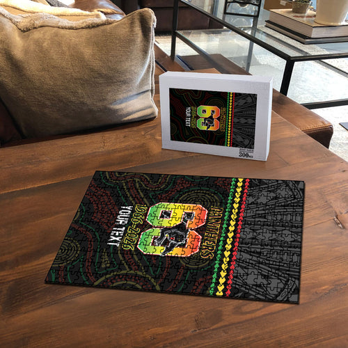 Penrith Panthers Rugby Custom Puzzle 60 Years Anniversary Black Polynesian Aboriginal Art