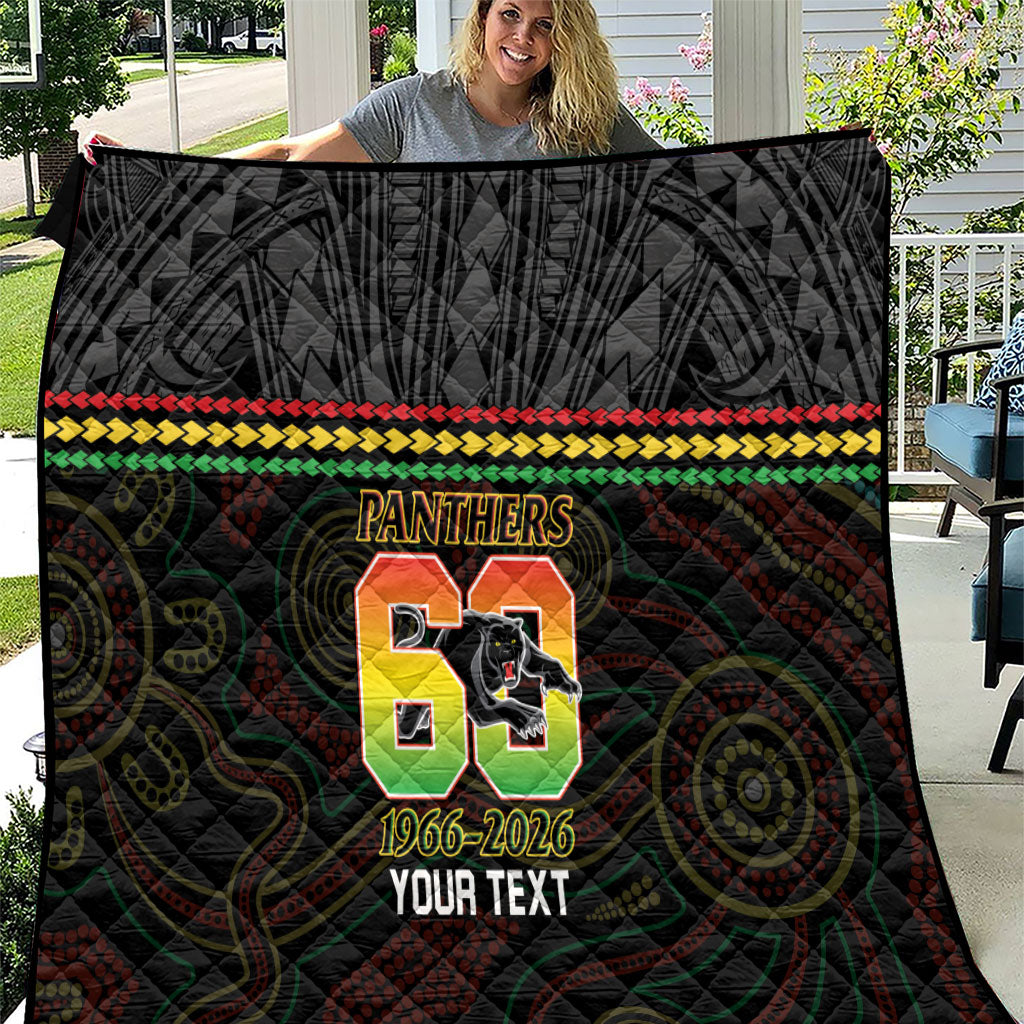 Penrith Panthers Rugby Custom Quilt 60 Years Anniversary Black Polynesian Aboriginal Art