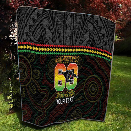 Penrith Panthers Rugby Custom Quilt 60 Years Anniversary Black Polynesian Aboriginal Art