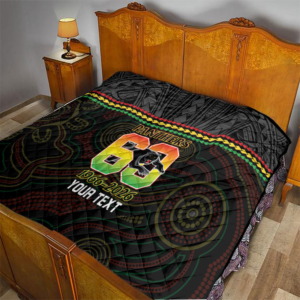 Penrith Panthers Rugby Custom Quilt 60 Years Anniversary Black Polynesian Aboriginal Art