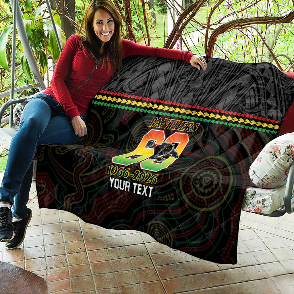 Penrith Panthers Rugby Custom Quilt 60 Years Anniversary Black Polynesian Aboriginal Art