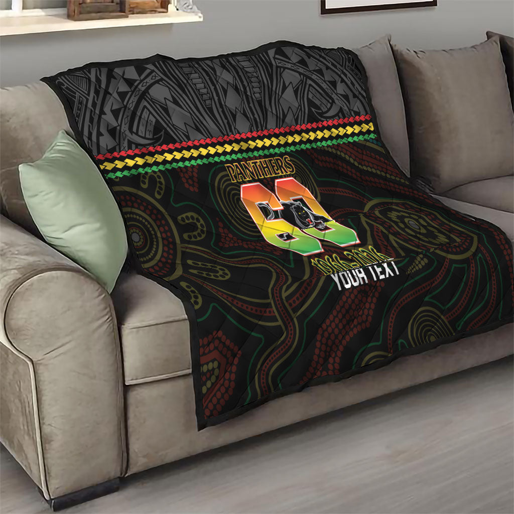 Penrith Panthers Rugby Custom Quilt 60 Years Anniversary Black Polynesian Aboriginal Art