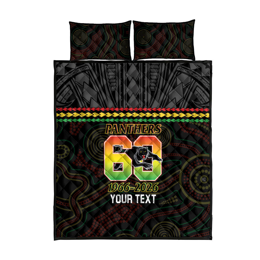 Penrith Panthers Rugby Custom Quilt Bed Set 60 Years Anniversary Black Polynesian Aboriginal Art