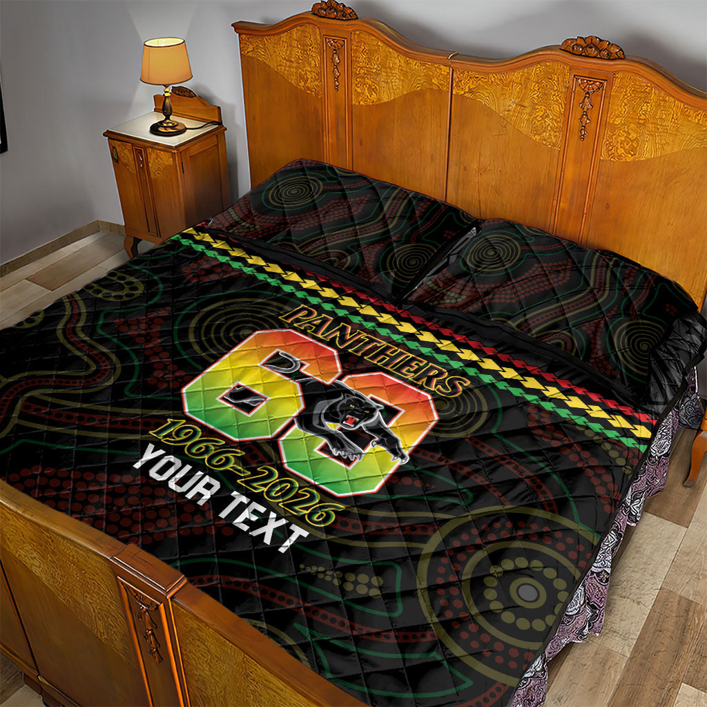 Penrith Panthers Rugby Custom Quilt Bed Set 60 Years Anniversary Black Polynesian Aboriginal Art