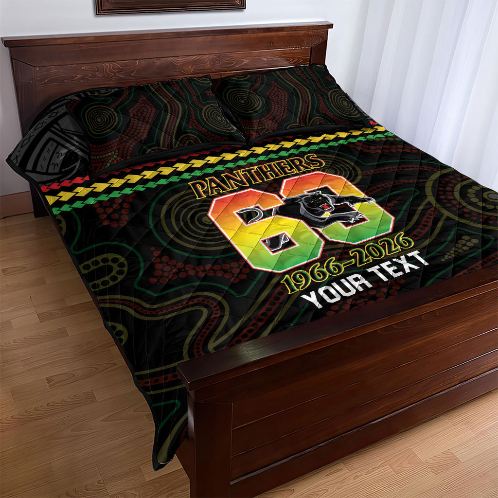 Penrith Panthers Rugby Custom Quilt Bed Set 60 Years Anniversary Black Polynesian Aboriginal Art