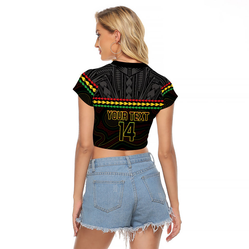 Penrith Panthers Rugby Custom Raglan Cropped T Shirt 60 Years Anniversary Black Polynesian Aboriginal Art