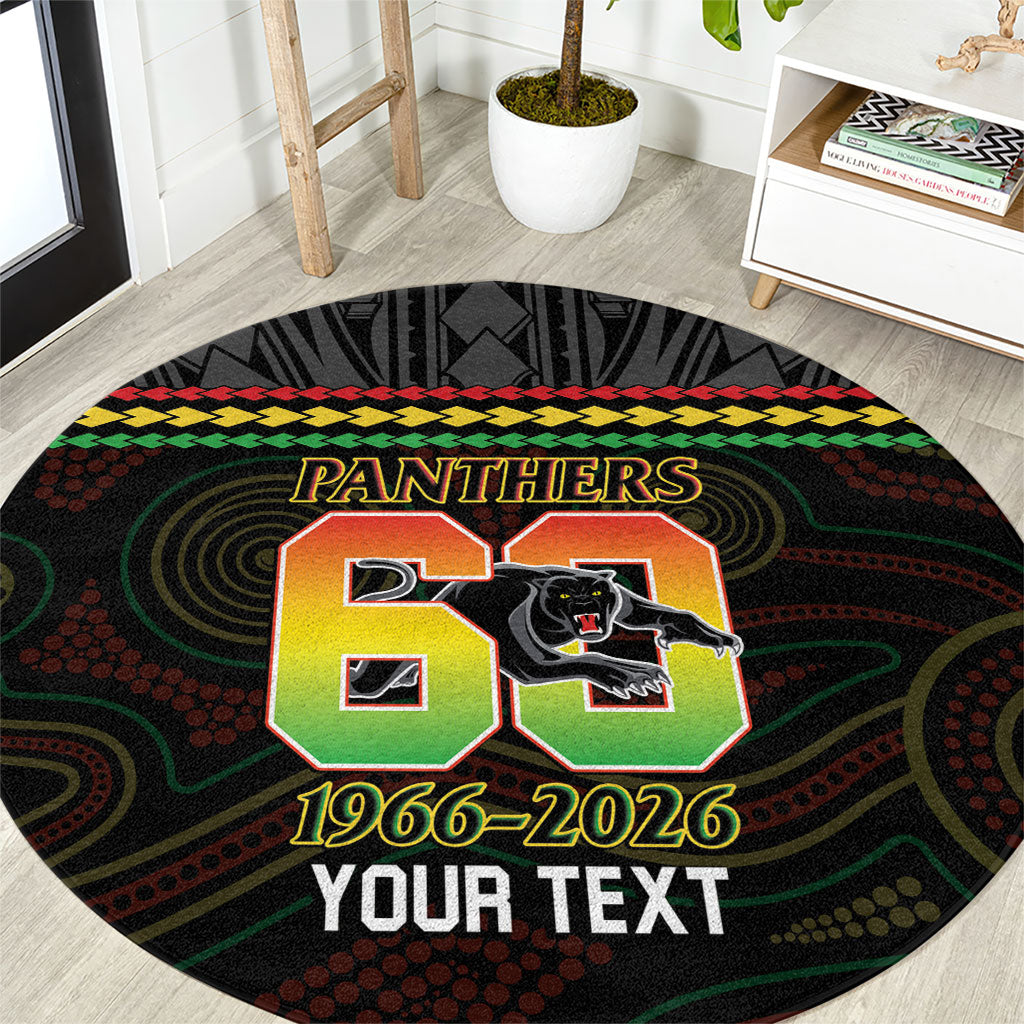 Penrith Panthers Rugby Custom Round Carpet 60 Years Anniversary Black Polynesian Aboriginal Art