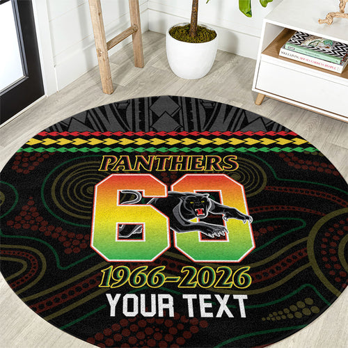 Penrith Panthers Rugby Custom Round Carpet 60 Years Anniversary Black Polynesian Aboriginal Art
