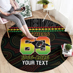 Penrith Panthers Rugby Custom Round Carpet 60 Years Anniversary Black Polynesian Aboriginal Art