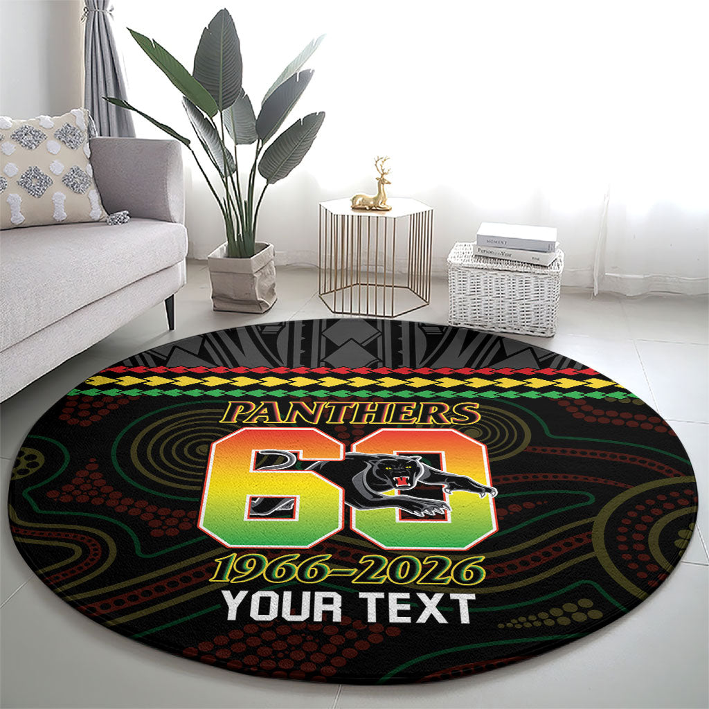 Penrith Panthers Rugby Custom Round Carpet 60 Years Anniversary Black Polynesian Aboriginal Art
