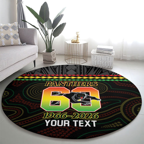 Penrith Panthers Rugby Custom Round Carpet 60 Years Anniversary Black Polynesian Aboriginal Art