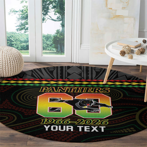 Penrith Panthers Rugby Custom Round Carpet 60 Years Anniversary Black Polynesian Aboriginal Art