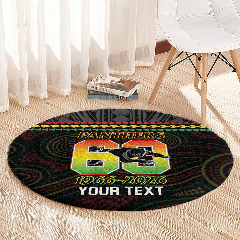 Penrith Panthers Rugby Custom Round Carpet 60 Years Anniversary Black Polynesian Aboriginal Art
