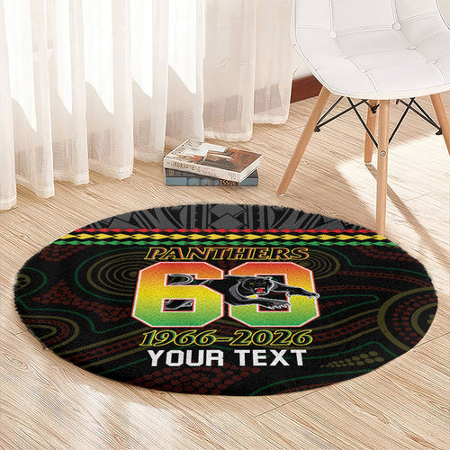 Penrith Panthers Rugby Custom Round Carpet 60 Years Anniversary Black Polynesian Aboriginal Art